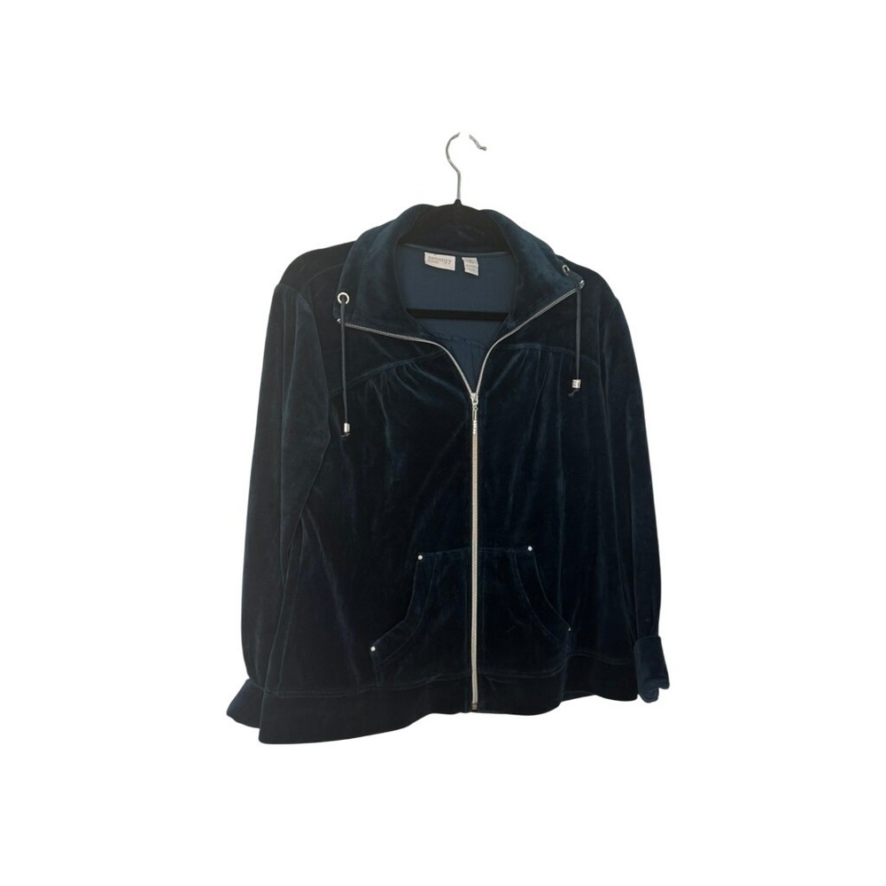 Zenergy by Chico's Velvet Full Zip Jacket Teal‎ NWOT & pants NWT Size 1  Pockets